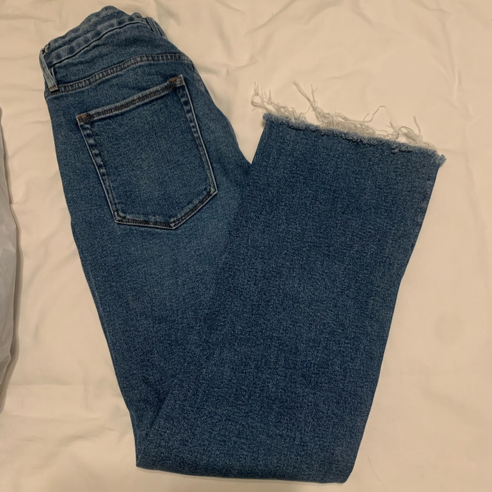 Good American Medium Blue Raw Hem Jeans